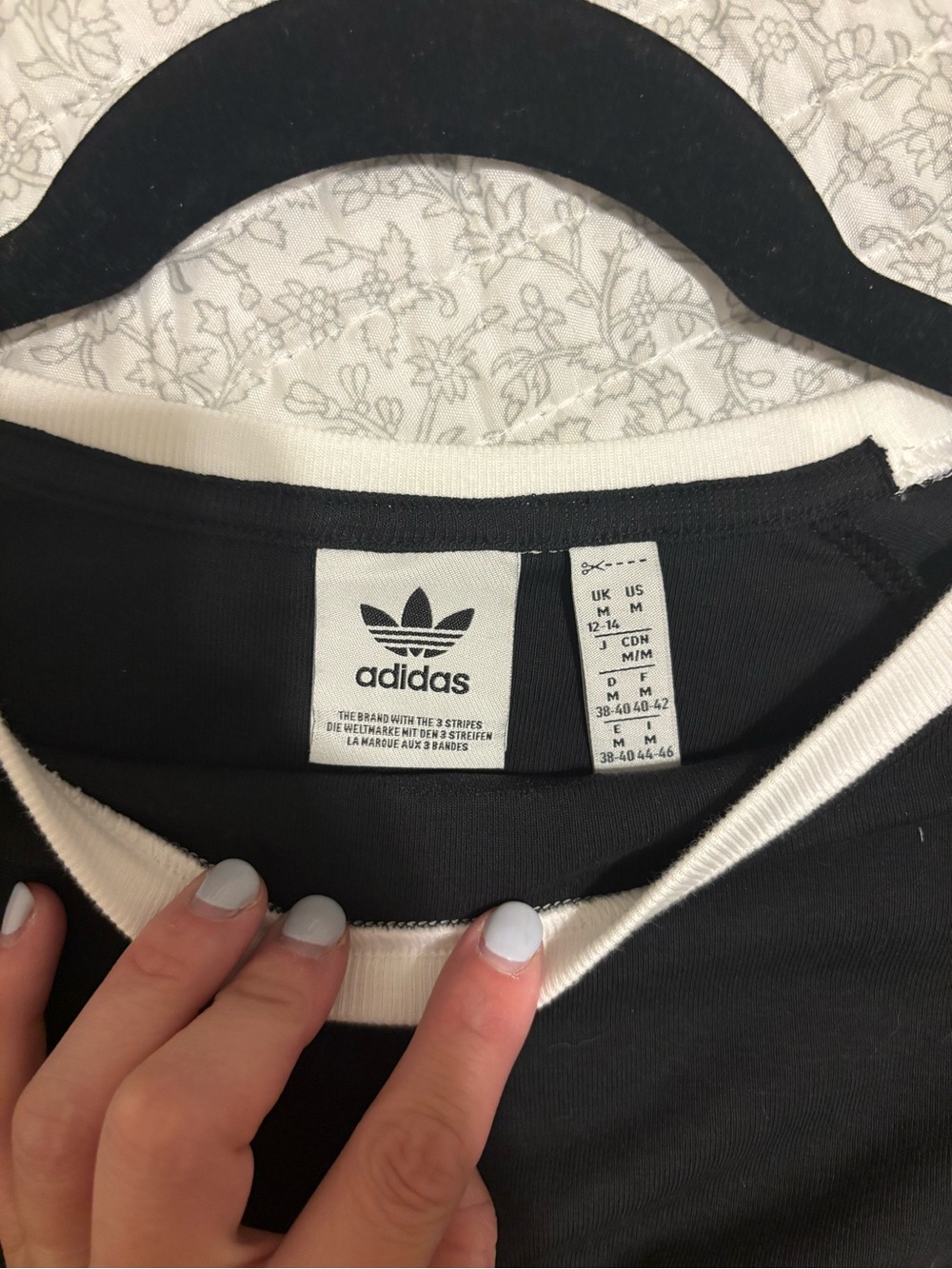NWOT Women’s Adidas Black Cropped Tee with White Stripes - Picture 3 of 3